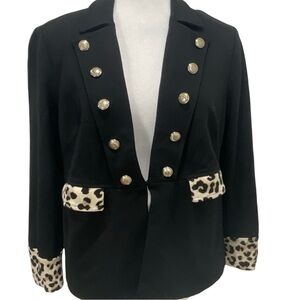 Chico’s Black Jacket With Leopard Trim Size 12/14P